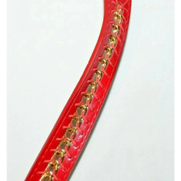 Betsey Johnson Red Gold Tone Chain Link Belt - Picture 1 of 4